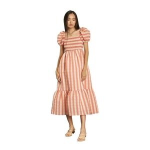 dRA Nicole Peach Striped‎ Organza Midi Dress Size Large